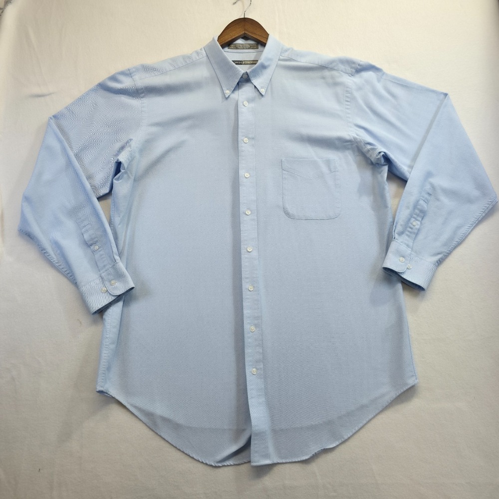 George Foreman Men's Blue Long Sleeve Button Up Dress Shirt Size 17.5-37/38